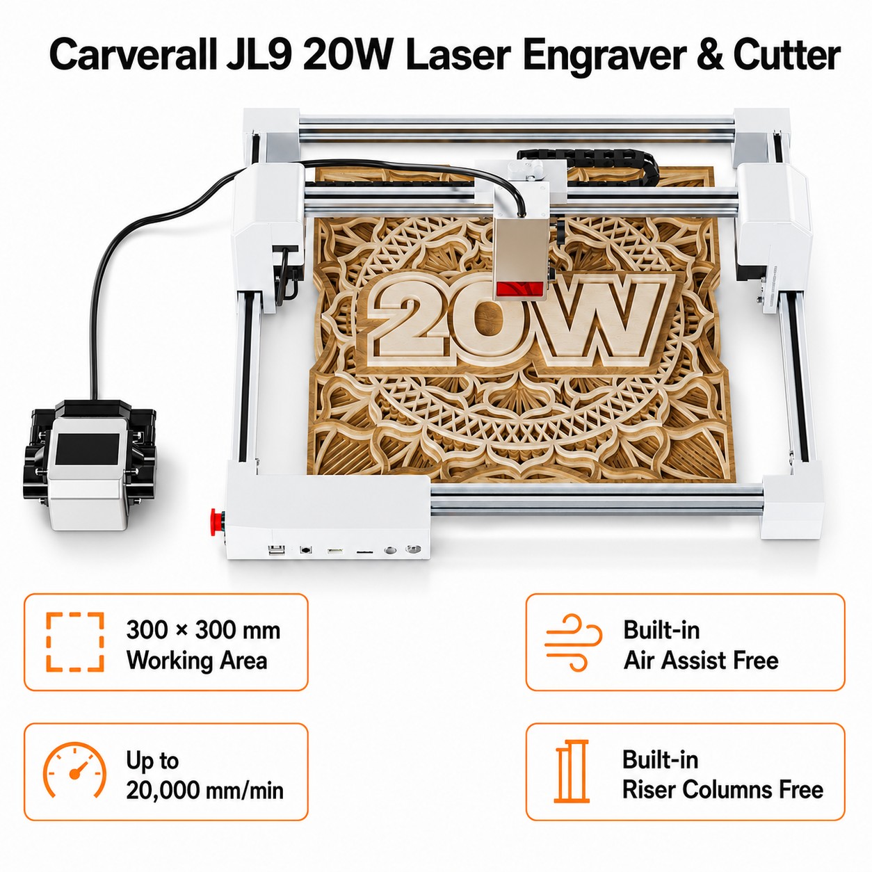 Industrial Laser Engraving Machine - Carverall JL9 20W Gravador e Cortador